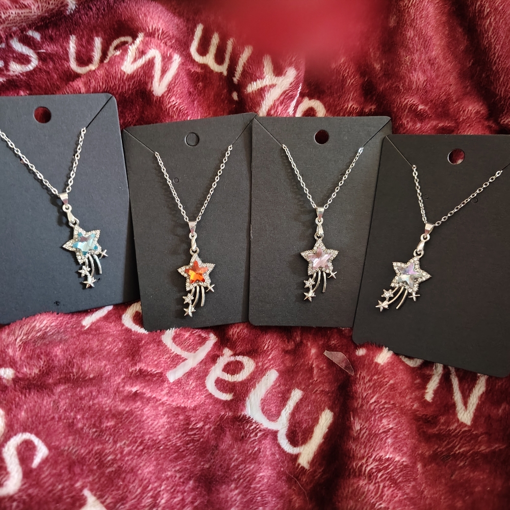 Elegant Star Pendant Necklace Set with Silver Chain (4 Necklaces)